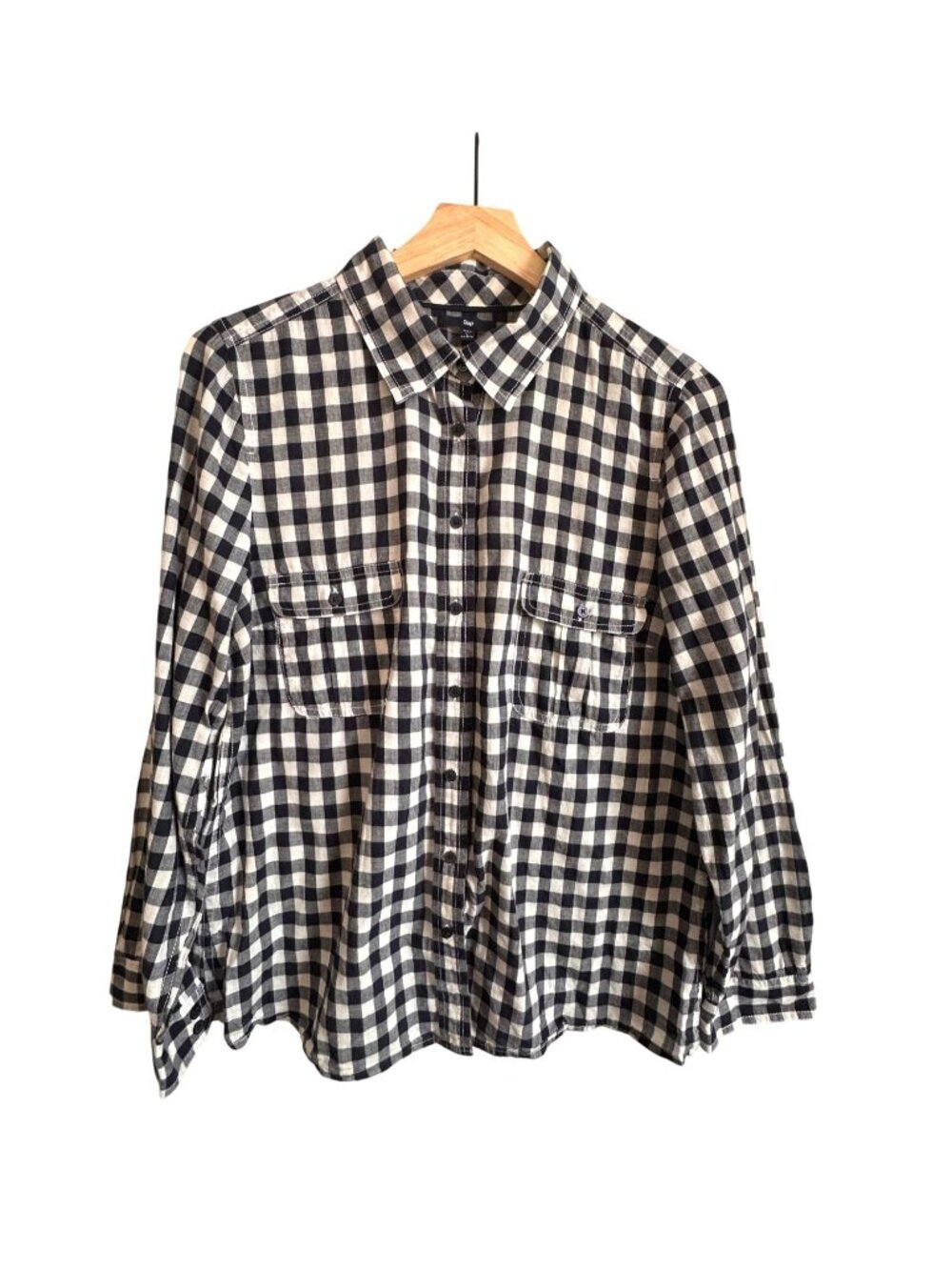Gap Gingham Check Cotton Patch Pocket Shirt, Light weight, Blue/white,  Size L.